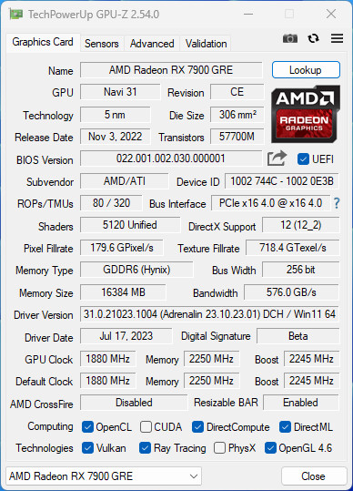 Radeon RX 7900 GRE 16 GB